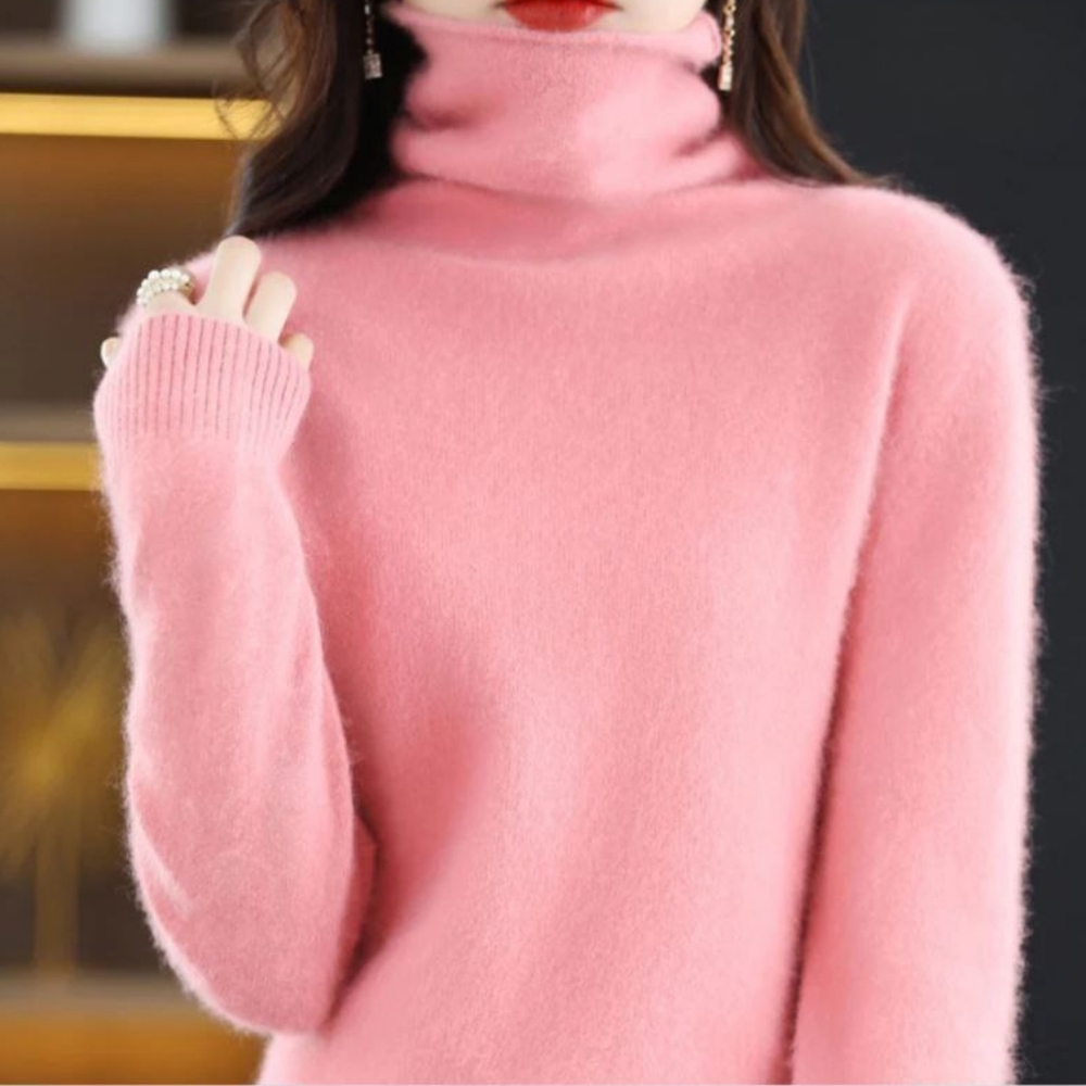 High Collar Mink Cashmere Sweater Women's Pullover - Picture 3 of 9